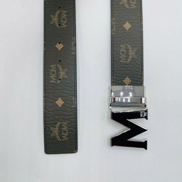 $350 MCM Sea Turtle Green Visetos Canvas M Buckle Reversible Belt - Picture 3 of 6